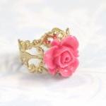 Pink flower adjustable ring..