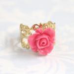 Pink flower adjustable ring..