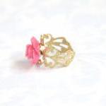 Pink flower adjustable ring..