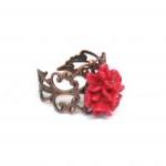 Red flower ring adjustable ..