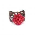 Red flower ring adjustable ..