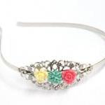 Silver headband with roses