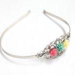 Silver headband with roses