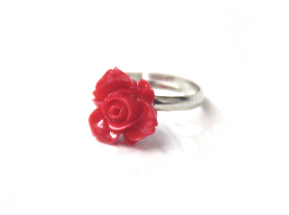 Red flower ring adjustable