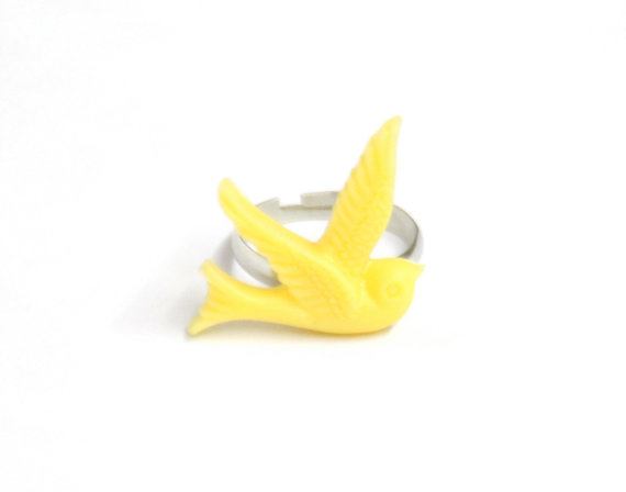  Yellow bird ring adjustable resin silver ring