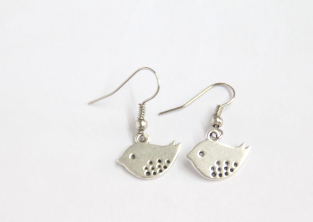 Bird earrings, mod birds, silver earring