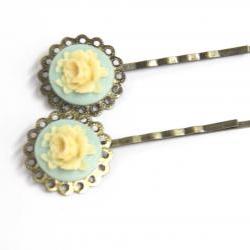 Vintage style bobby pin green yellow