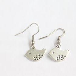 Bird earrings, mod birds, silver earring