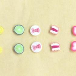 Cute Earrings Set 5 Pairs Lemon, Lime, Butterfly, Christmas bell, Love